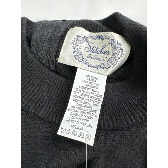 Vintage Stitches In Time Womens M Black Pullover Sweater Crew Neck Zip Back QVC - Picture 6 of 10